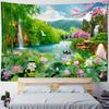 2D Natur Fluss Wandteppich Lotus Wasserfall Berg Hintergrundtuch für Zuhause