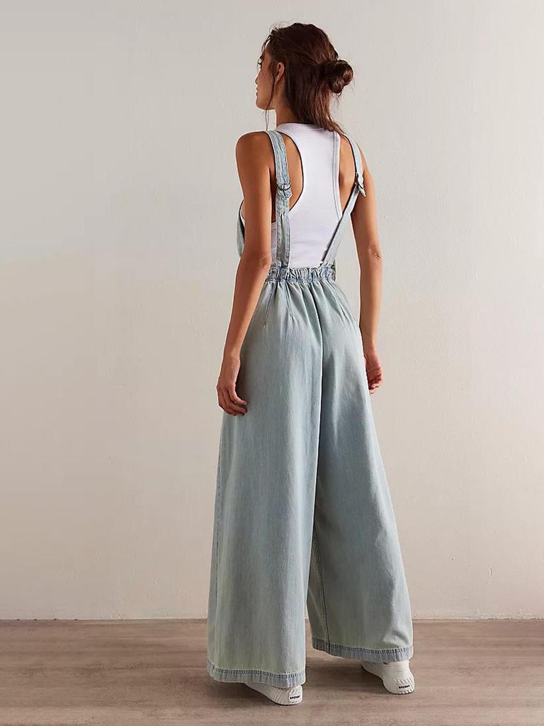 Women's Loose Wide-Leg Denim Overalls