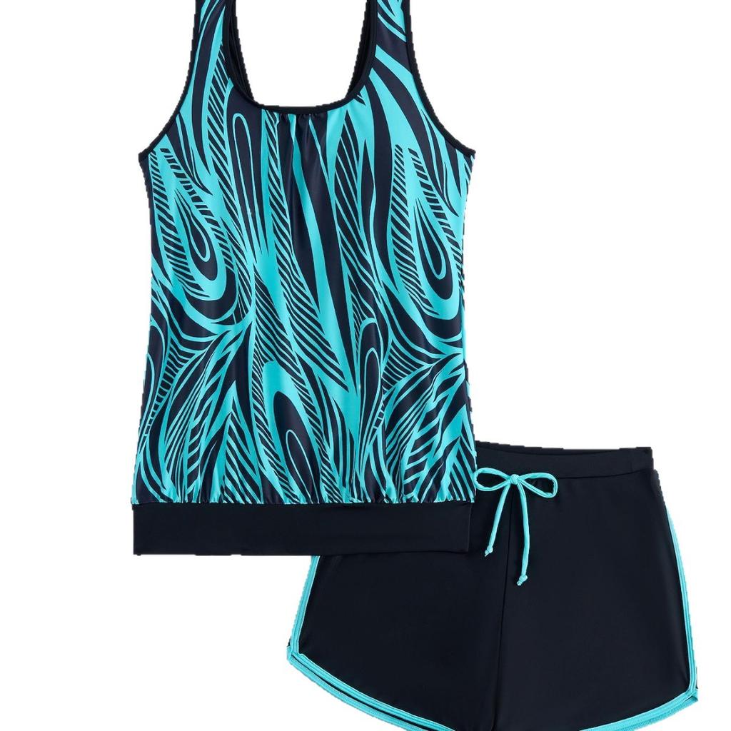 Women's High Waist Cross Back Tankini, Tight Quick Dry 2 Piece Swimsuit with Boyshorts