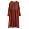 Real Shot Autumn New Retro Literary Cotton and Linen Loose Large Size Floral Long-sleeved Dress Women