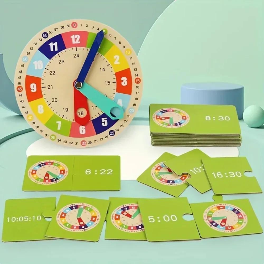Wooden Clock Educational Toy with Time Cards Time Activity Set Montessori Clock for Teaching Time Learning Game Set for Kids