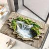 Perforated 3D Illusion Door Mat Anti Slip and Realistic Waterfall and Green Plant Soft and Bathroom Bedroom Entrance Mini Carpet