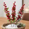 52cm Christmas Red Holly Berries Branch with Green Leaves Fake Berry DIY Garland Xmas Tree Ornaments Festival Party Home Decor