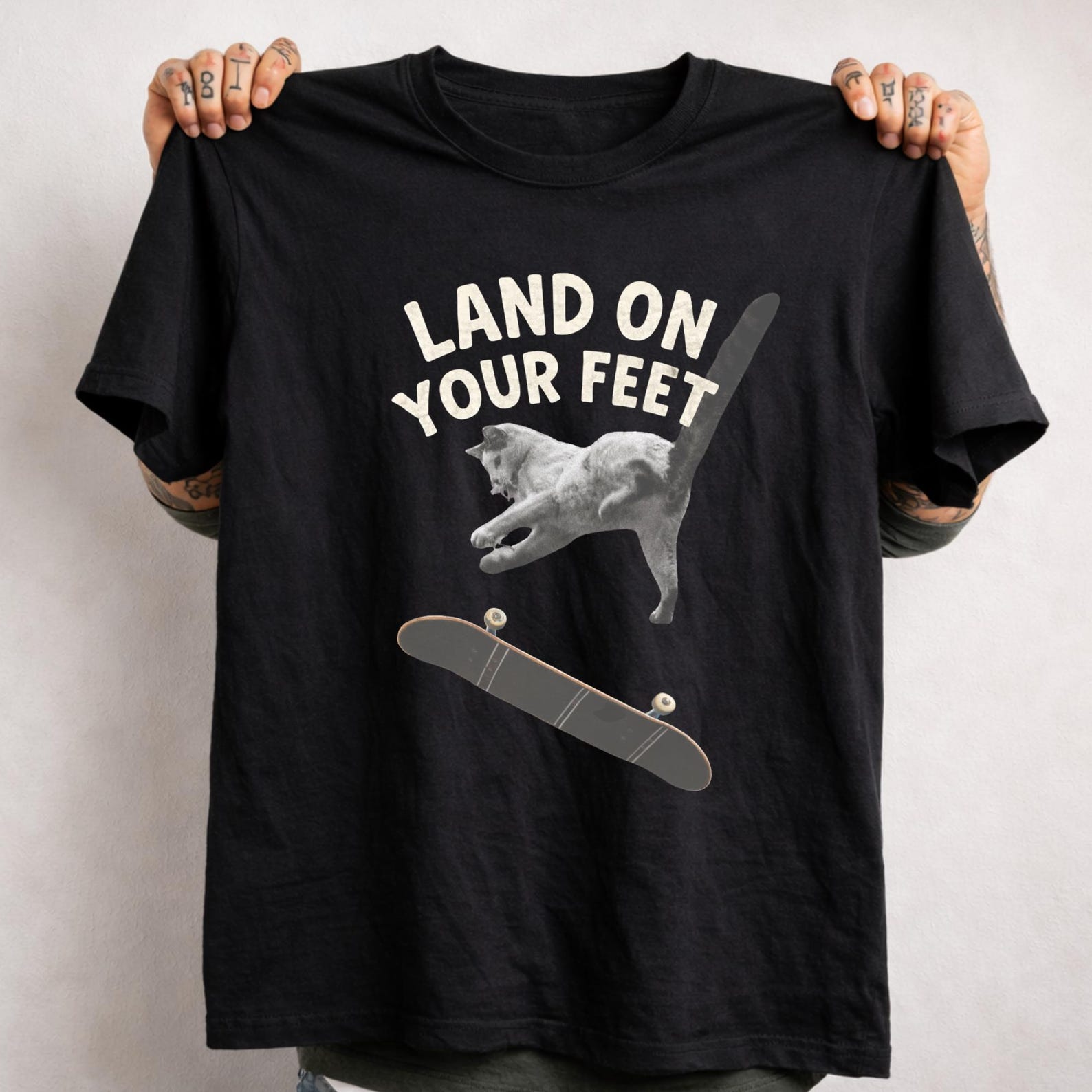 Funny Skater Cat T-Shirt – Ironic Graphic Tee, Cat Lover Gift 2XL