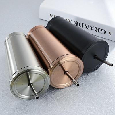 500ml Edelstahl Kaffeebecher Thermobecher mit Deckel Bierkrüge für Tee Thermoskanne Metallbecher Trinkhalm Reisebecher