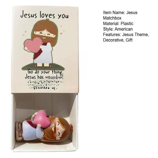 Jesus Love You Matchbox Decoration Match Box with Holding Love Heart Mini Jesus Figurine Inside Valentines Day Easter Religious Ornament Gift