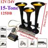 LED 125DB Air Horn 12/24V 15-tone 3-Tube Modification Truck Train Trailer Loud Electric Horn Solenoid Valve Loud Speaker Siren