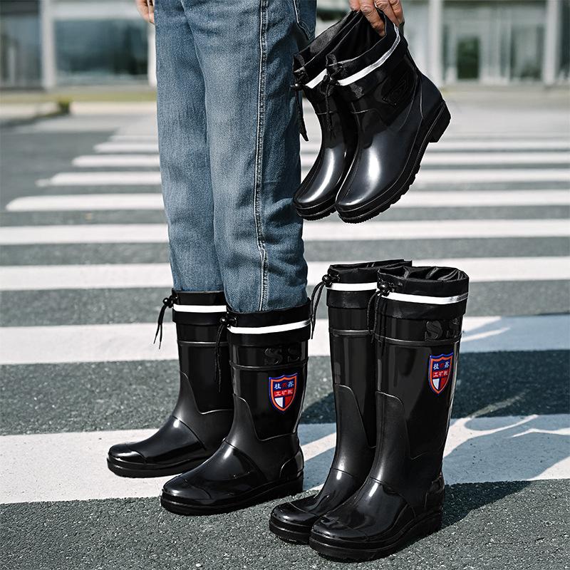 Black Rain Shoes Short Tube Women's Water Shoes Waterproof and Non-slip Glue Shoes Warm Short Tube Men's Water Boots Low Tube Foot Rain Boots