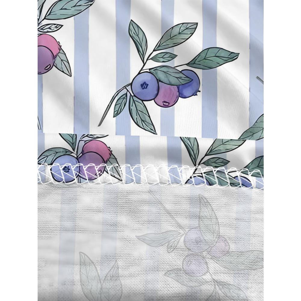 Spring and Autumn Ladies Half Zipper Long Sleeve T-Shirt Blue Purple Berry Stripe Printing, Daily Casual