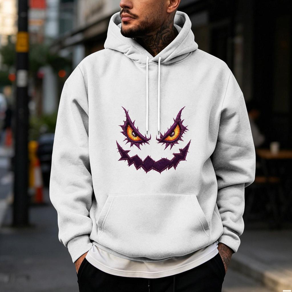 Men's Halloween Print Pullover Hoodie for Holiday Party and Cold