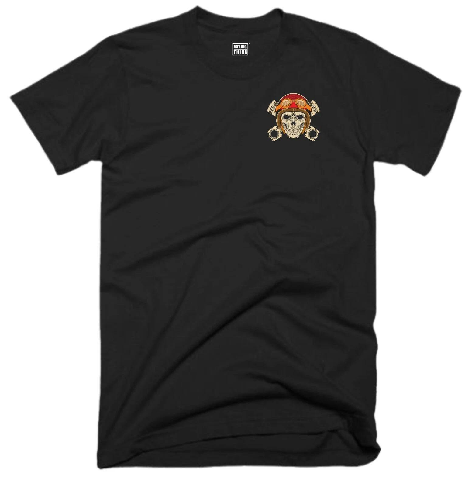 Skull & Pistons T Shirt Pocket Bike Clothing Motorbike Motorcycle Cafe Racer Top 3XL