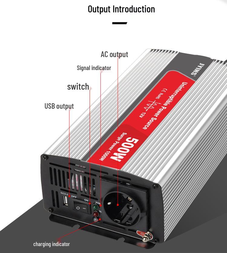 500W Modified Sine Wave Power Inverter with Charger for Home, Car, and Solar Systems