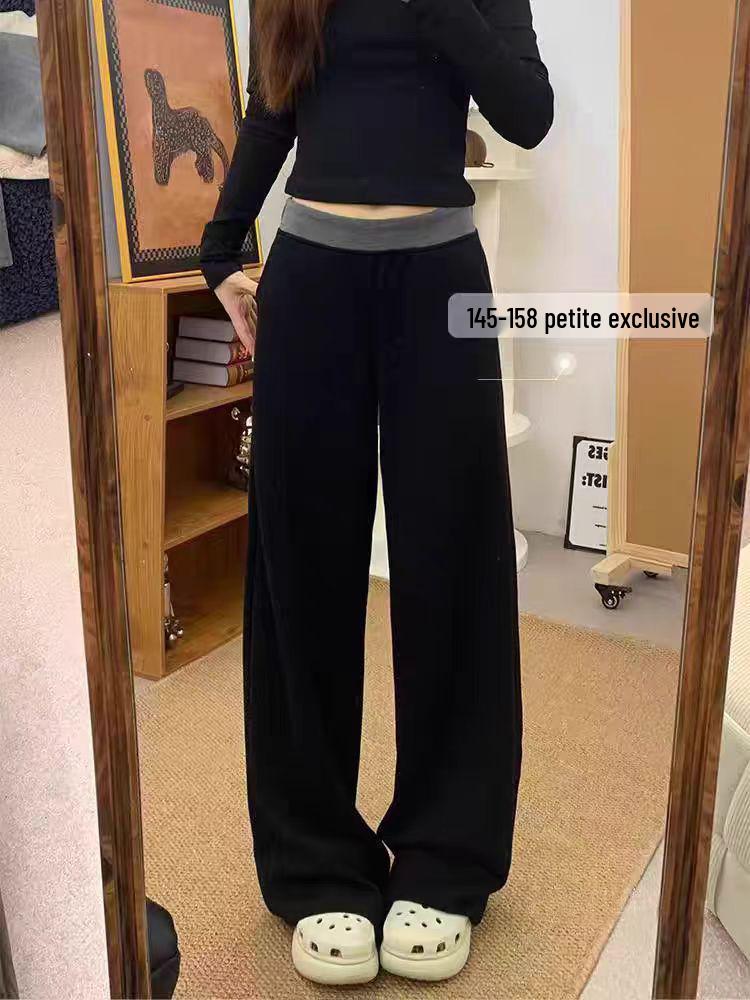Plus Size Women's High Waist Patchwork Sports Pants - Loose Slimming Wide Leg Floor Length
