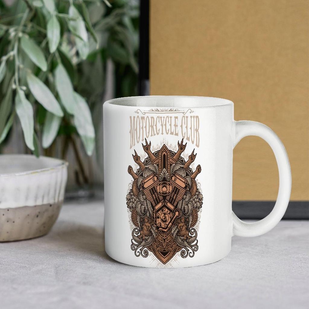 11oz Weiße glänzende Kaffeetasse mit doppelten Druckflächen, Robuste Keramikkonstruktion für heiße Getränke und tägliche Warmgetränkezeit