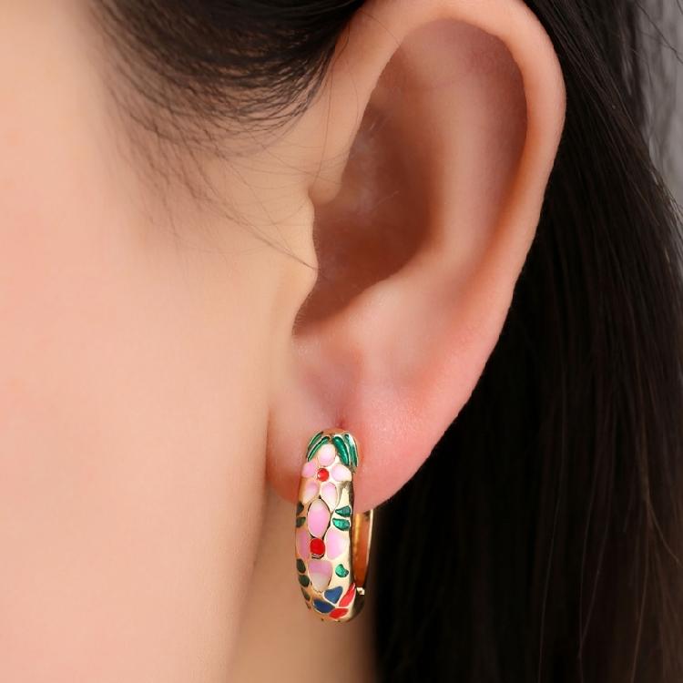 Stainless Steel Flower Hoop Earrings with Colorful Zircon Round Huggies Earrings