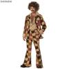 Couple Retro Disco Plaid Costume Role Playing Game Uniform Adult Men Women Combination 70s Hippie Stage Bar Rock Performance Pan