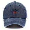 Unisex Vintage Baseball Cap With "London" Embroidery & Union Jack Flag Design - Breathable, Lightweight Fabric For Outdoor Trave
