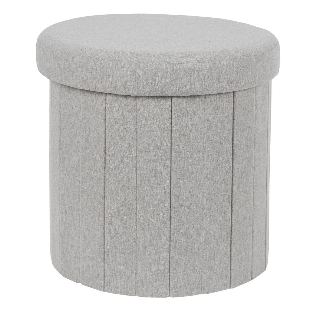 Olaf Foldable Pouffe, Gray, With Storage Compartment, Round, 38 Cm