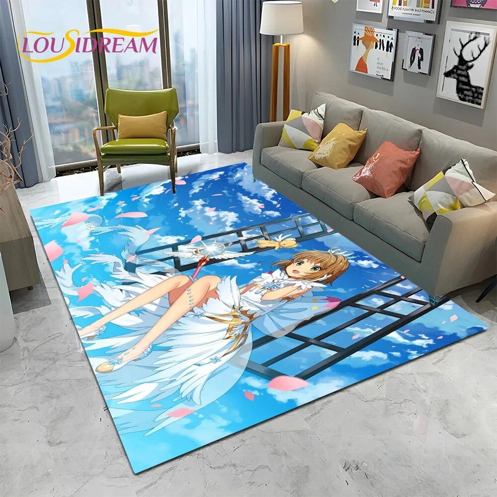 Carino Tappeto Tappetino 3D Captor Anime Cartone Animato Sakura per Casa Soggiorno Camera da Letto Divano Decorazione, Tappeto Area Bambini Antiscivolo Tappetino Pavimento
