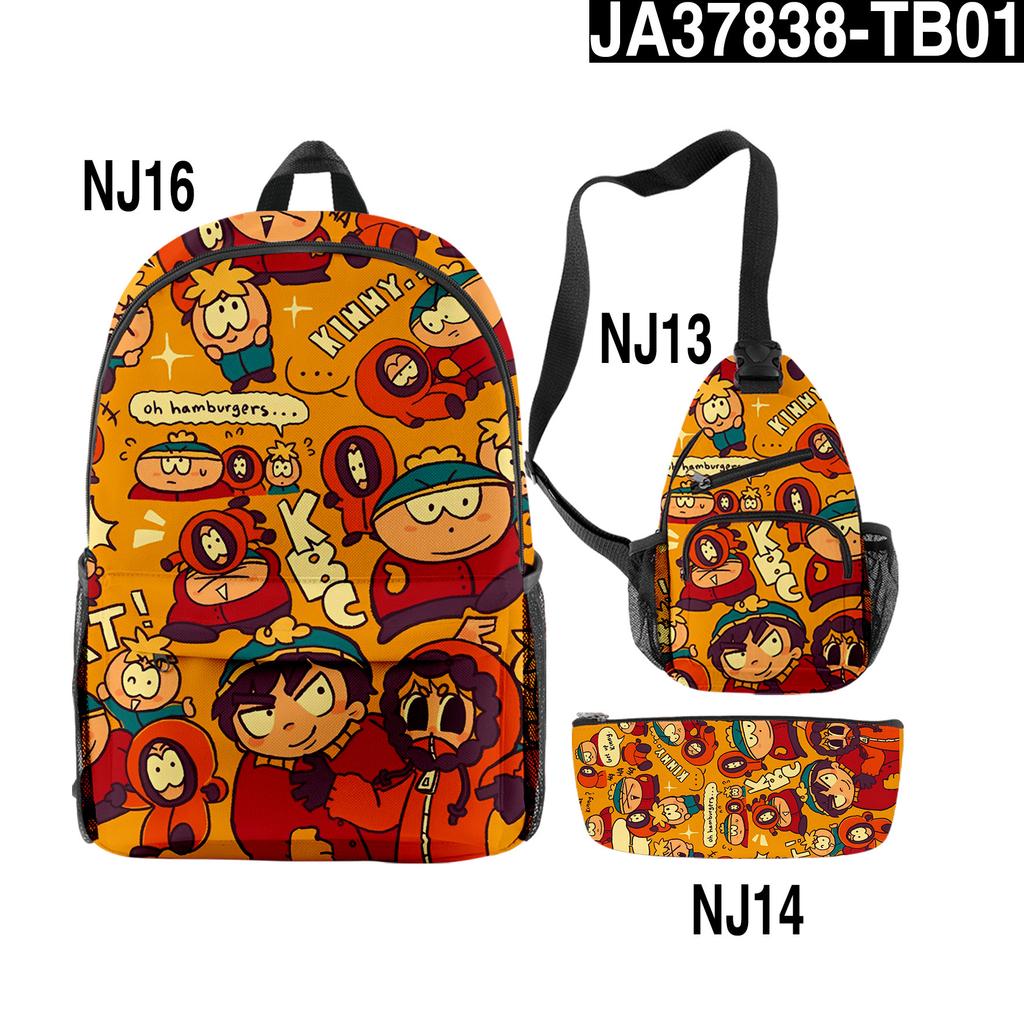SOUTH PARK Backpack Set for School Boys Girls, Cute 3-Piece Laptop Bookbag with Pencil Case and Crossbody Sling Bag, Water-Resistant Large Capacity