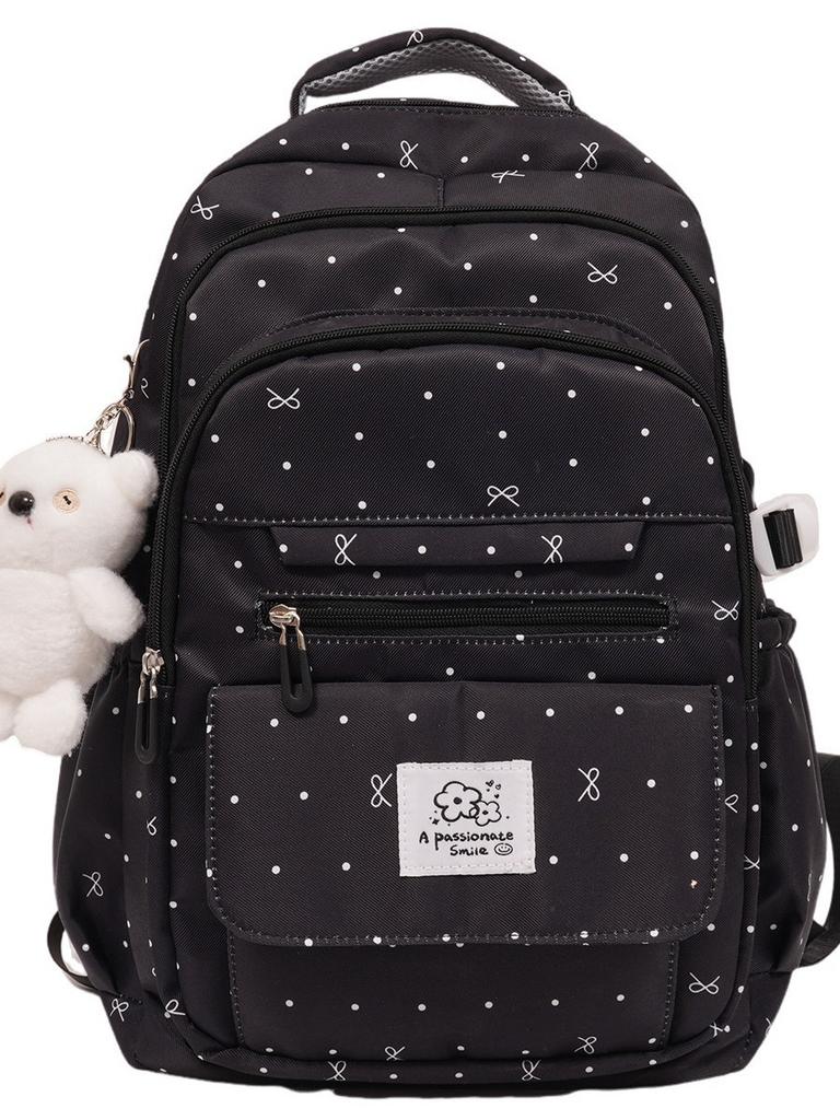 Schulrucksack für Mädchen mit Pünktchen-Schleifen-Design und wasserabweisendem Nylon für den Schulgebrauch