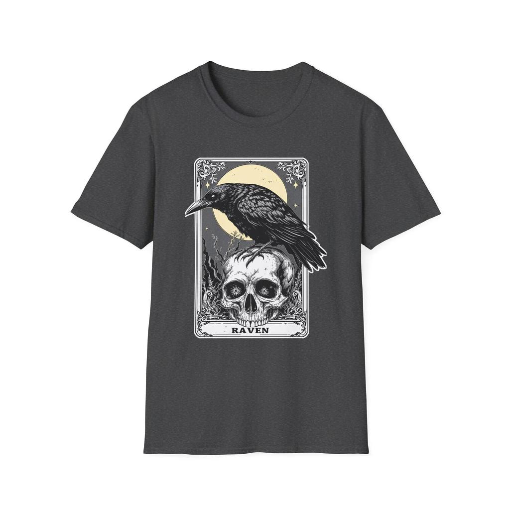 Best Selling Fashion Summer New Street Gothic Raven Softstyle T-Shirt, Crow Tarot Card Shirt, Graphic Tee, Dark Top Men Tee
