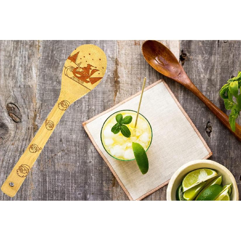 Unique Burned Wooden Spoons Sets Bamboo Cooking Utensils Carved Engraved Spatulas Serving Spoons Kitchen Decoration Tools Gifts for Mother Father