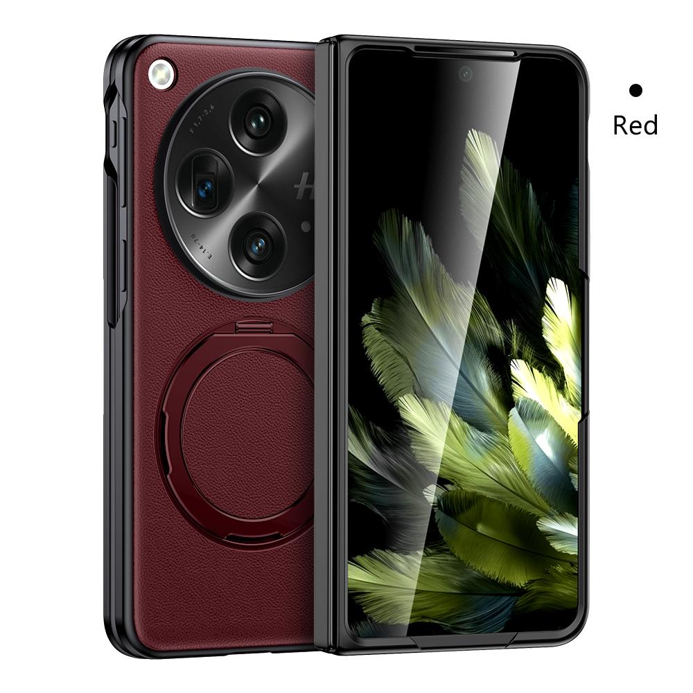LANGSIDI Pouzdro na telefon z pravé kůže pro Oneplus Open 360° otočný stojánek prsten magnetický držák kryt pro OPPO Find N3