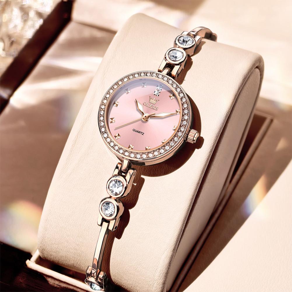 OLEVS Watch for Women Fashion Elegant Female Quartz Rose Gold Wristwatch 3ATM Waterproof Rhinestone Bracelet Ladies Clock