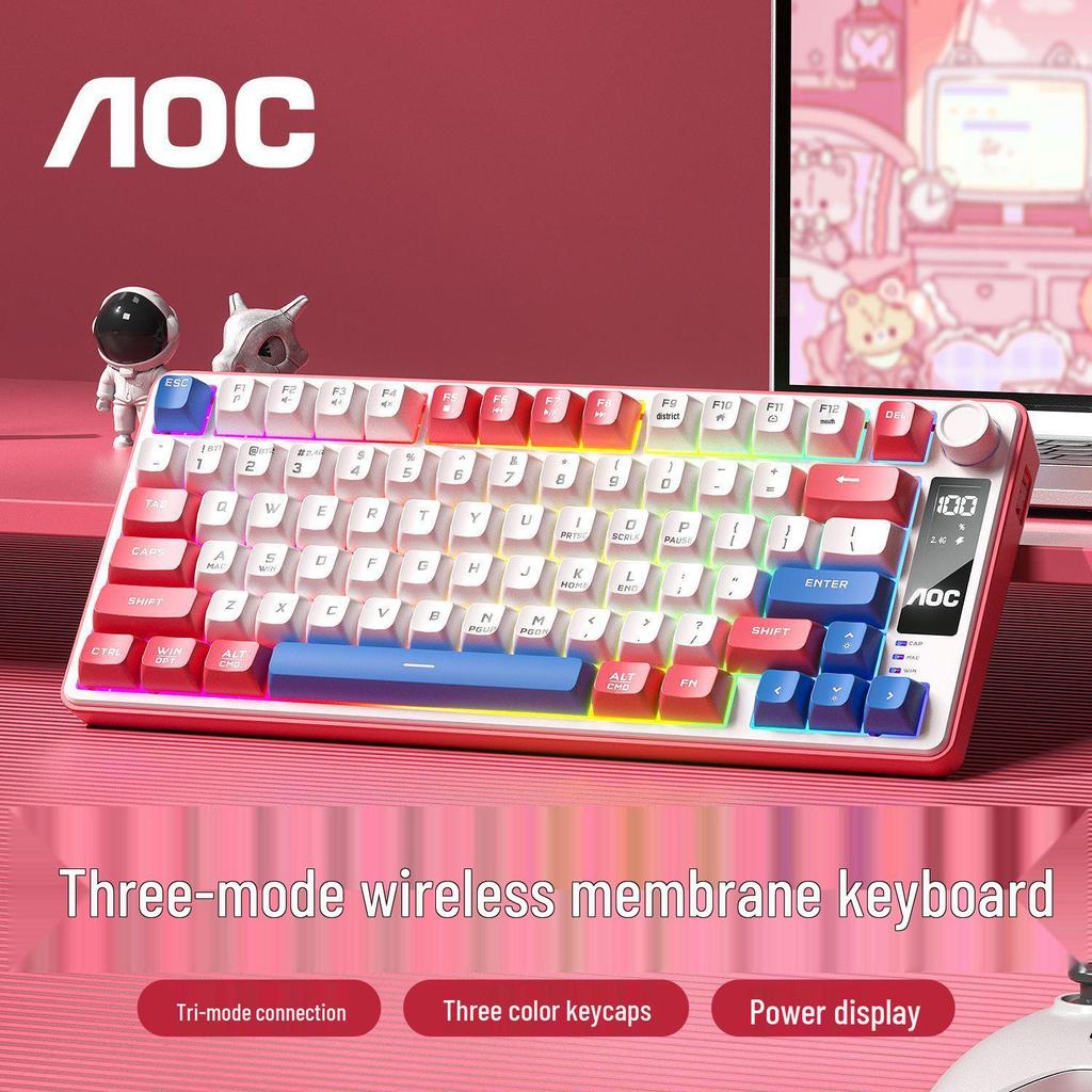 AOC GK300 Kabelloses Tri-Mode RGB Tastatur & Maus Set - Mechanisches Gefühl für Gaming und Bürogebrauch mit Bildschirm