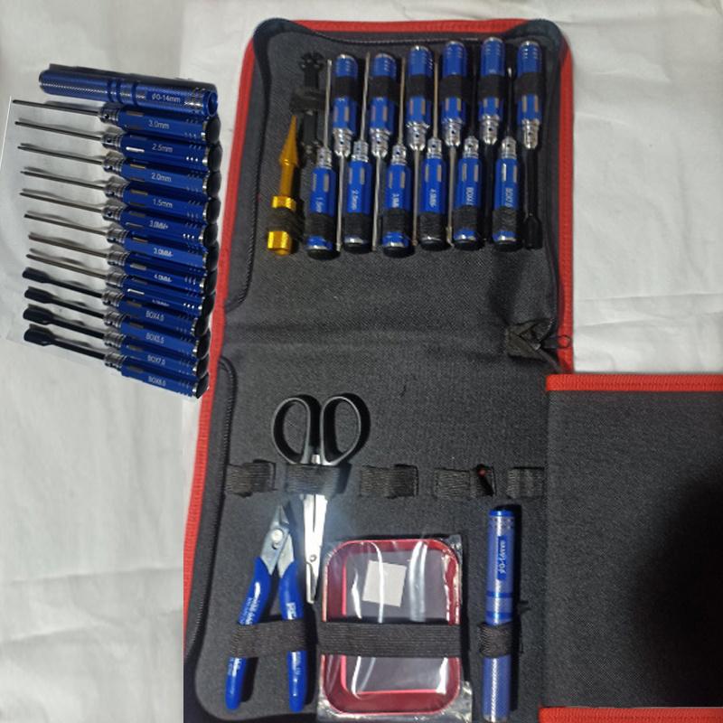 18-teiliges Set Werkzeugsatz Hardware Luftfahrtmodellwerkzeuge Blaue Sechskantgriffe Schnellarbeitsstahl Kreuzschlitzschraubendreher