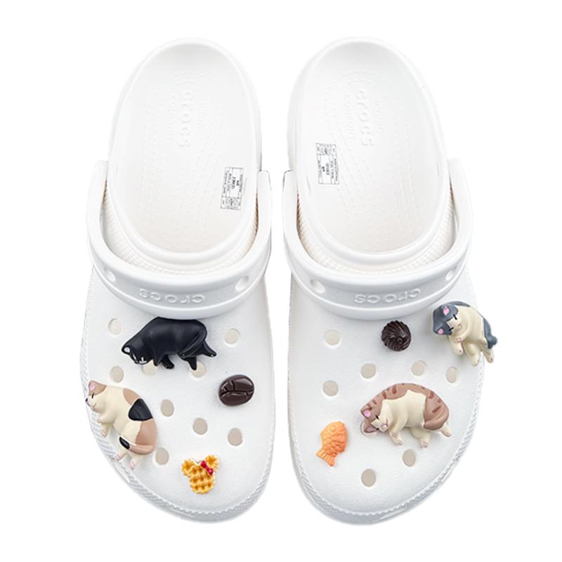 Crocs Classic Clog 3D Pendant Cat Element EVA Lively and Cute Gift Box Version Clogs for Women White