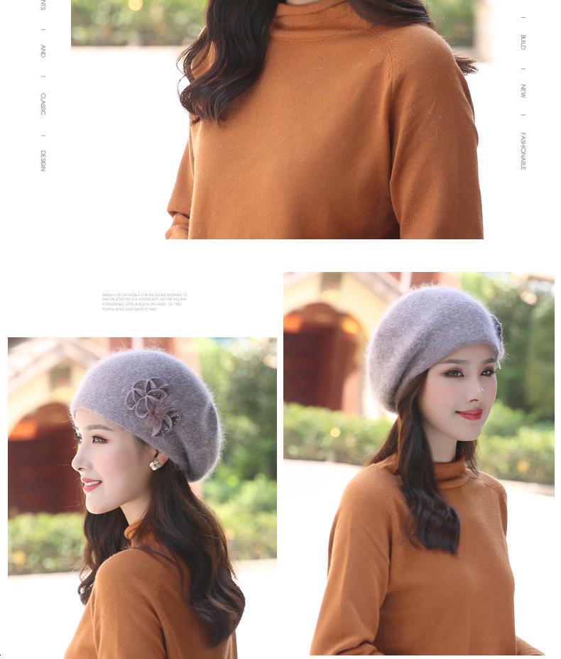 Women's Winter Fashion Knitted Wool Beret with Rabbit Fur - Cute Korean-Style Beanie