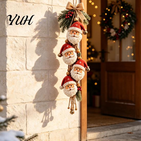 Rustic Christmas Home Ornaments Santa Claus Wooden Hanging Ornament, Tree Decor with Ornament Jute String, Farmhouse Holiday Wall for Garden
