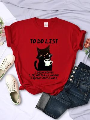 T-shirt Grafiche Gatto Nero Lista Cose da Fare Divertenti T-shirt Gatto Caffè Top T-shirt Oversize Moda Harajuku T-shirt Uomo Marca T-shirt
