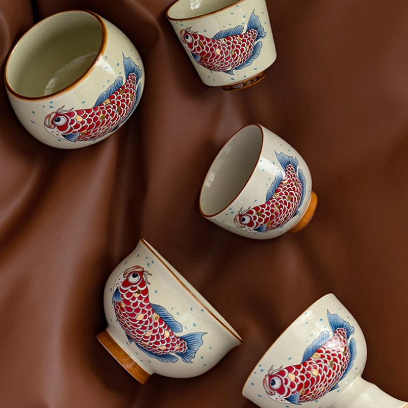 Hand Painted Fish Antique Chinese Teacup Ceramic Carp Single Cup Home Personal Tea Set Retro Kung Fu Household Tea Cup New