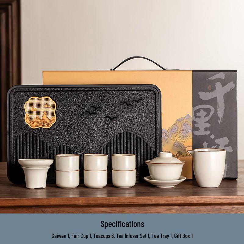 Zhi Shi Qianli Jiangshan Ceramic Tea Set Gift Box Qianli Jiangshan Tea Tray Gift Set