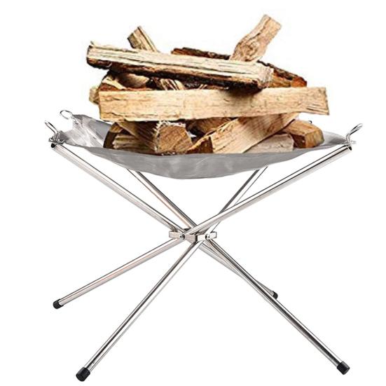 Portable Folding Firepit with Stainless Steel Grill Mesh Easy Setup Collapsible Camping Picnic BBQ Grill Wood Burning Charcoal with Carrying Bag