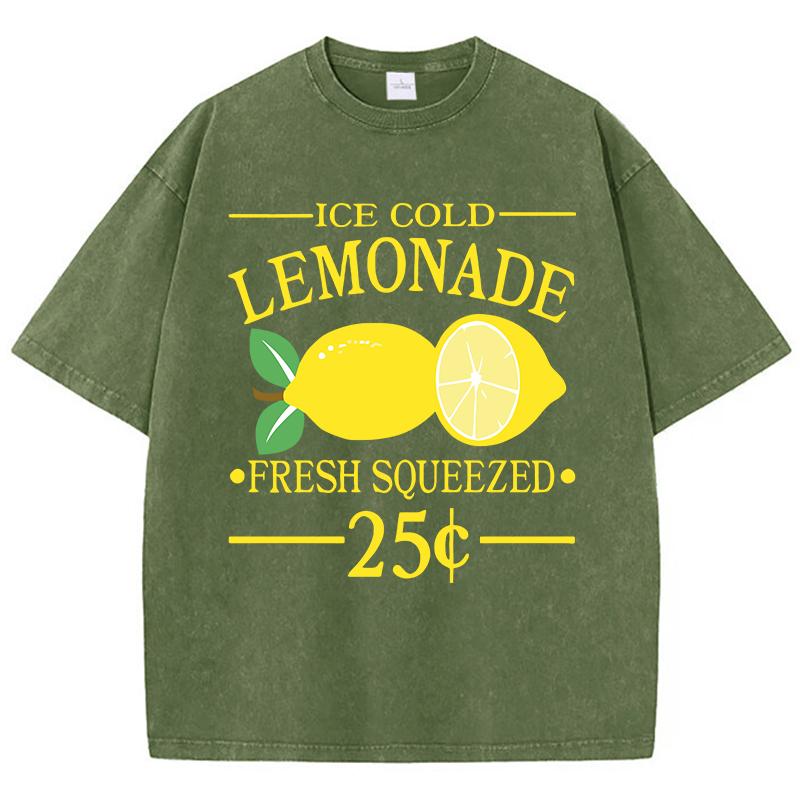 

Ice Cold Lemonade Fresh Squeezed Prints Washed TShirts Women Cotton T Shirt Comfortable Distressed ONeck Tops Summer Clothes S