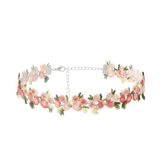 Embroidered Flower Choker Women Vintage Boho Floral Necklace Adjustable Daisy Rose Embroidery Choker for Dating Party Holiday