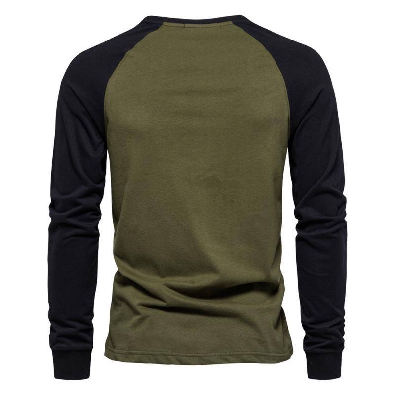 T-shirt a manica lunga da uomo, Maglia base a manica raglan in cotone, Top casual color block