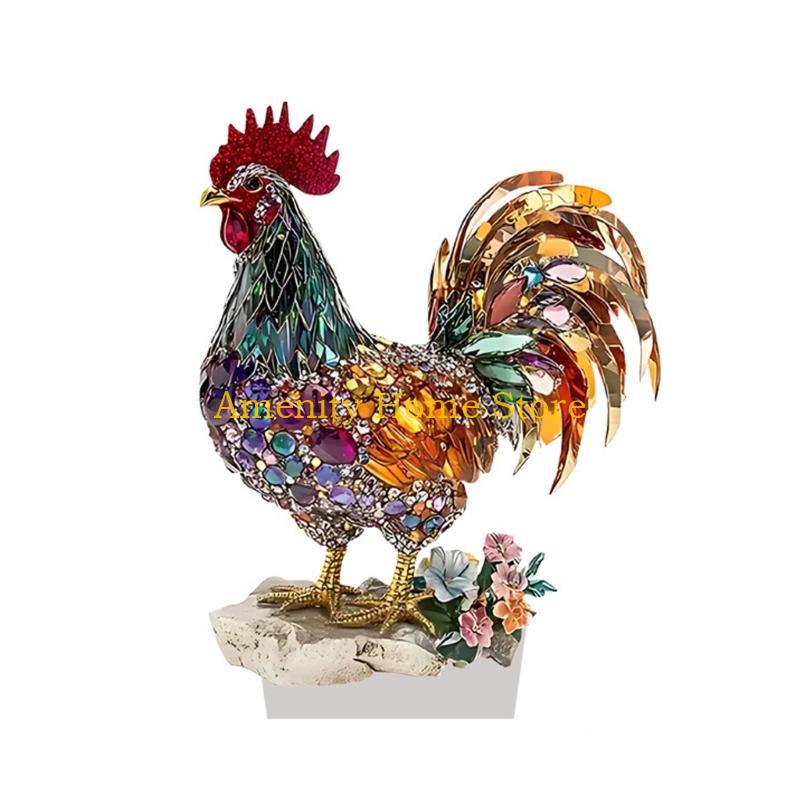 

F26C Colorful Acrylic Rooster Sculpture Shatterproof Acrylic Animal Statue Charm Desk Decoration for Housewarming Gift