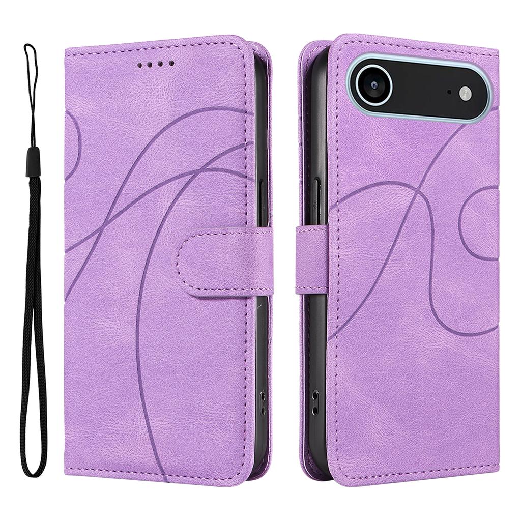 For iPhone 17 Air Wallet Case Leather Phone Cover Stand with Curved Line Design