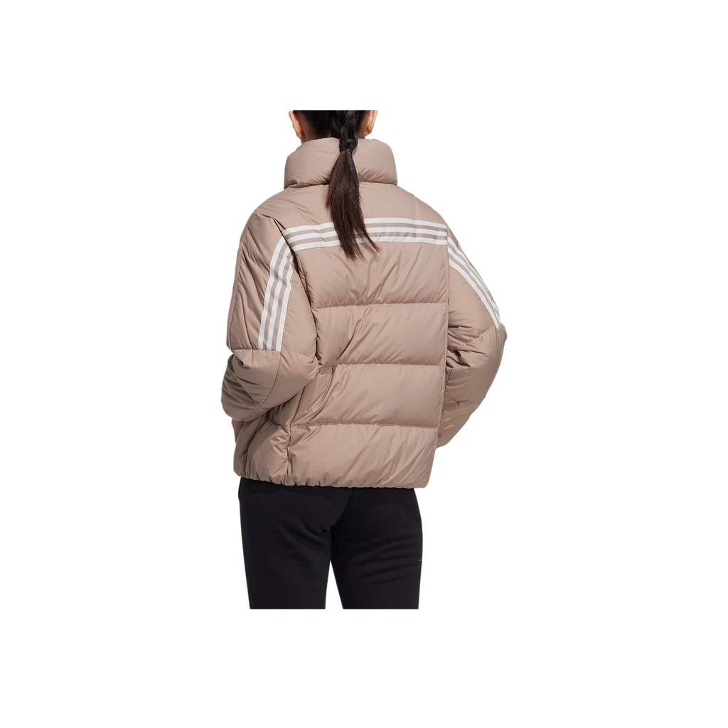 Adidas Logo Stripe Print Zip-Up Collar Down Jacket Women Outerwear Brown HN2111