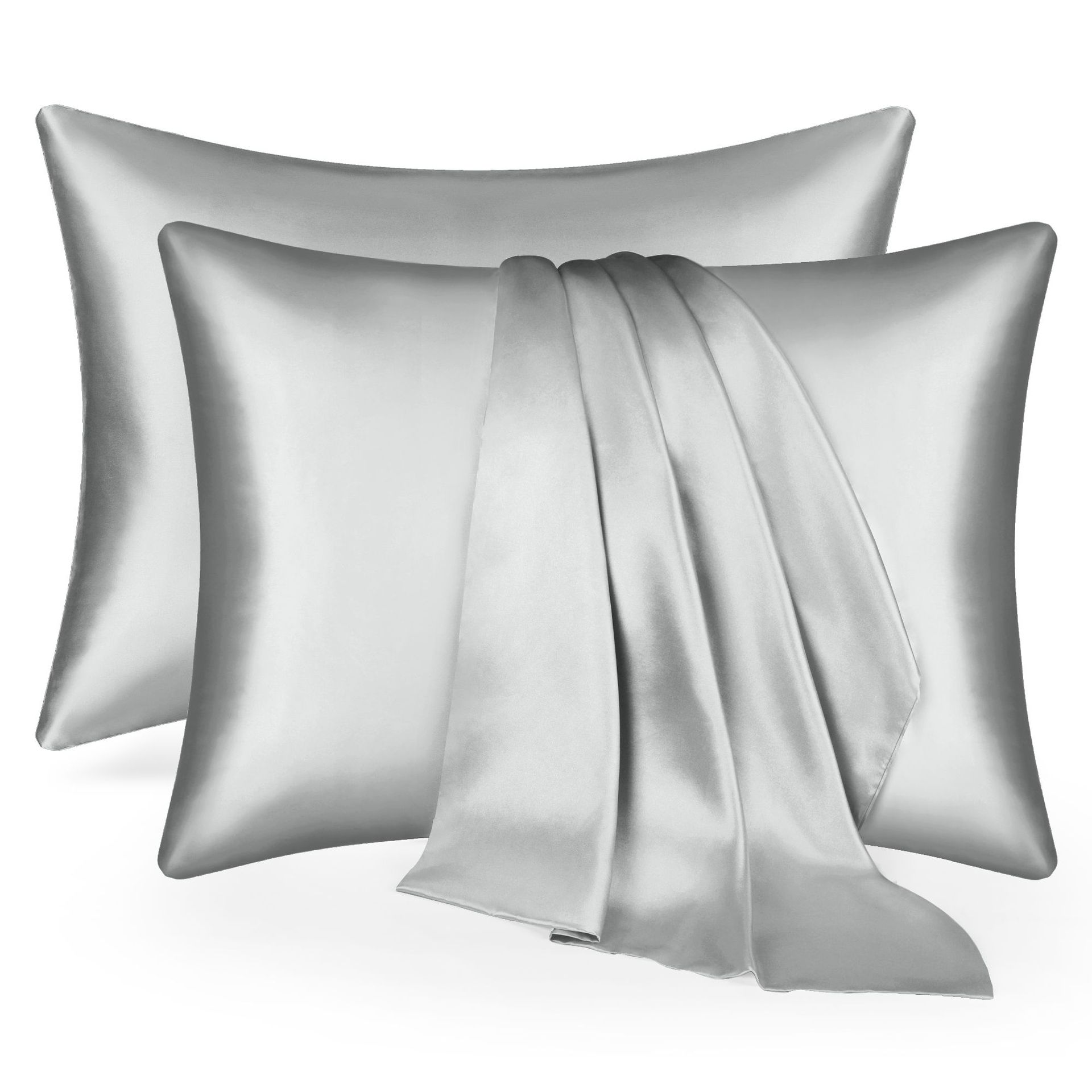 

2pcs Cooling Ice Silk Pillowcase Envelope Zipper Design Solid Color Pillow Cover Breathable Pillow Case for All Seasons 51x66cm серый