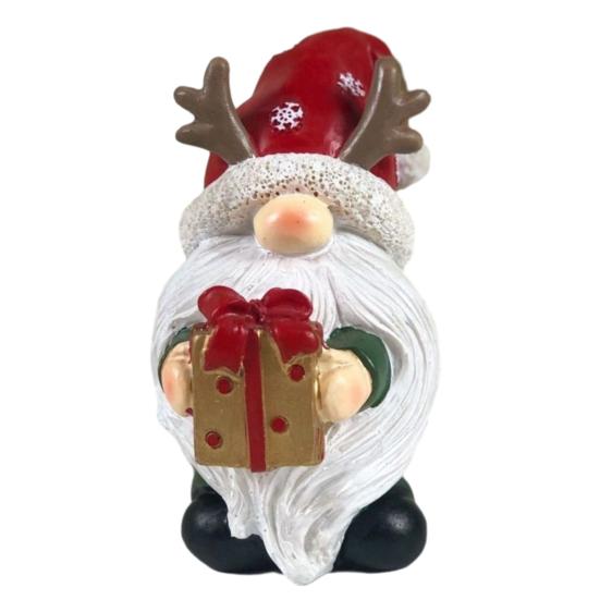 Small Statue for Living Room Christmas Gnome Figurine, Resin Red Santa Dwarf with Tree/Gift Box, Cute Faceless Antlers Tomte Swedish Nordic