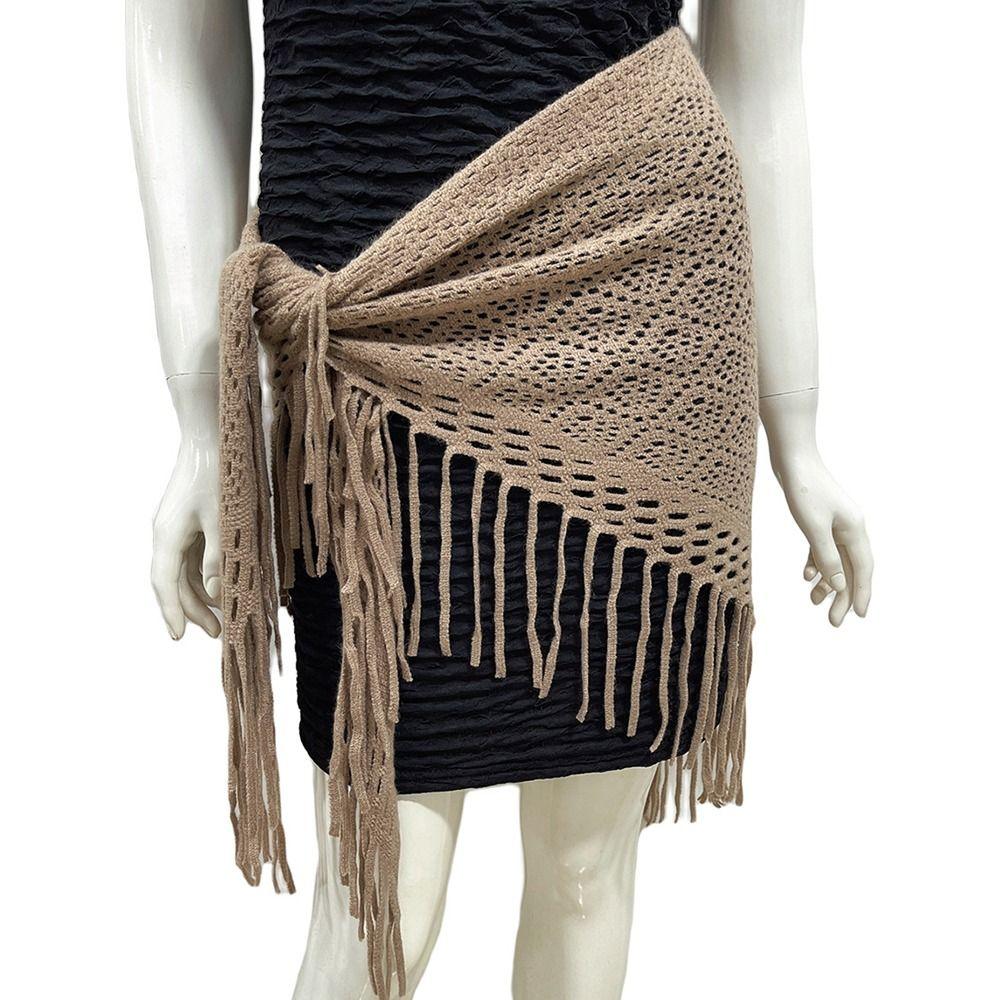 Bib Triangle Scarves Shawl Windproof Thickening Thermal Neck Warmer With Tassels Snap Fastener Snood Cowl Tube Women Lady Girl