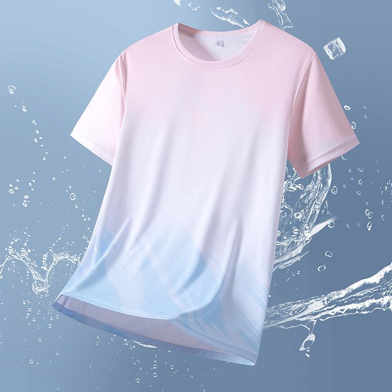 Contrast Color Short-sleeved T-shirt Casual Half-sleeved Breathable Top Ice Silk T-shirt 4XL синий