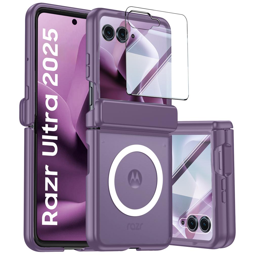 For Motorola Razr Ultra 2025 / Razr Ultra 2026 Magnetic Power,Slim Design,Screen Protector,Hinge Protection,Matte Shockproof Phone Case-Purple