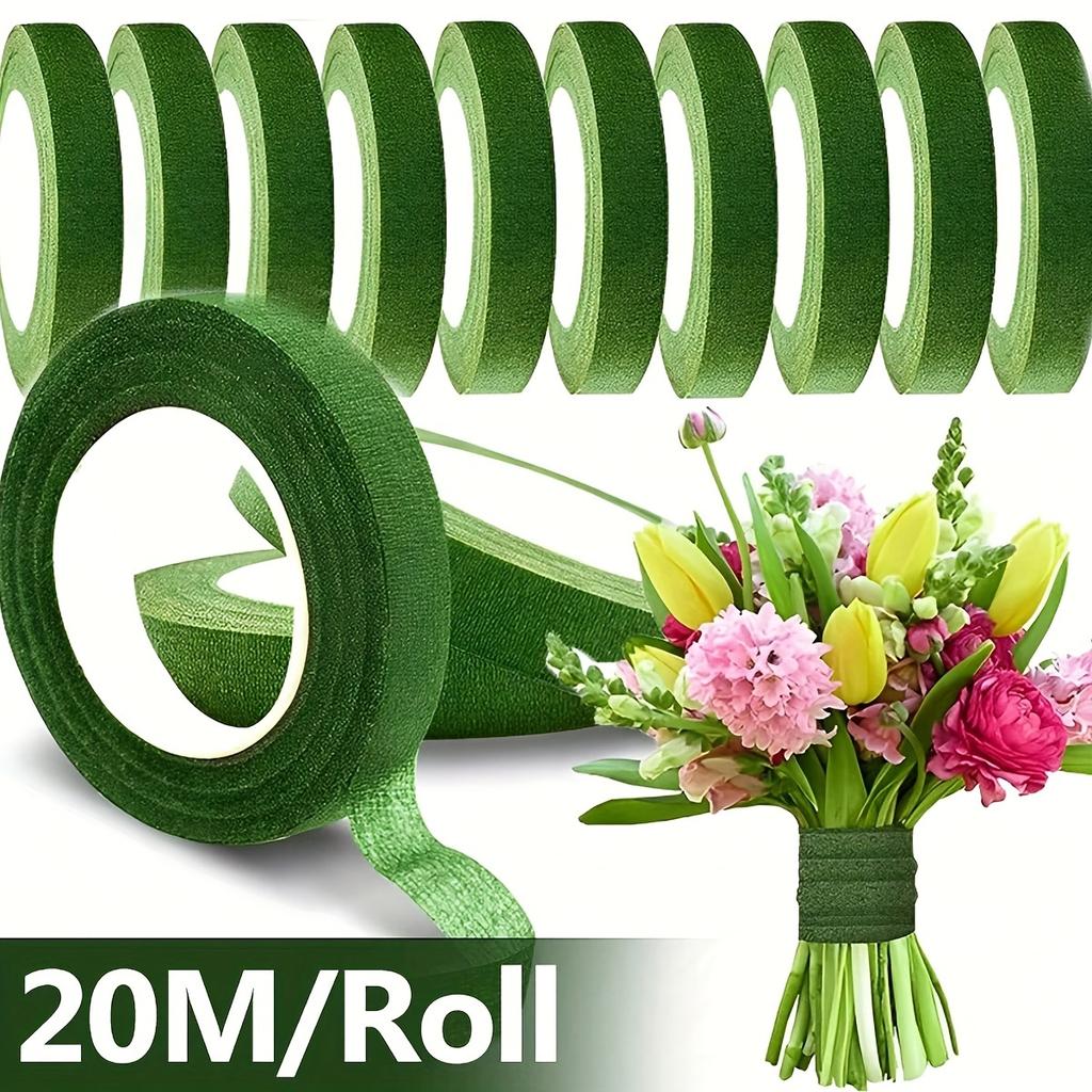 1 Rolls Floral Gardening Tape - 20m Self-Adhesive Green Floral Stem Tape - DIY Craft Material for Bouquet Wrapping, Wedding Supplies and Decoration